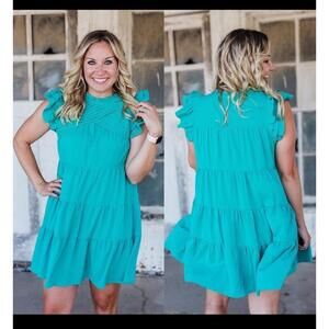 EntroDress Womens M Green Shift Sleeveless Ruffle Flowy Ladies Lightweight